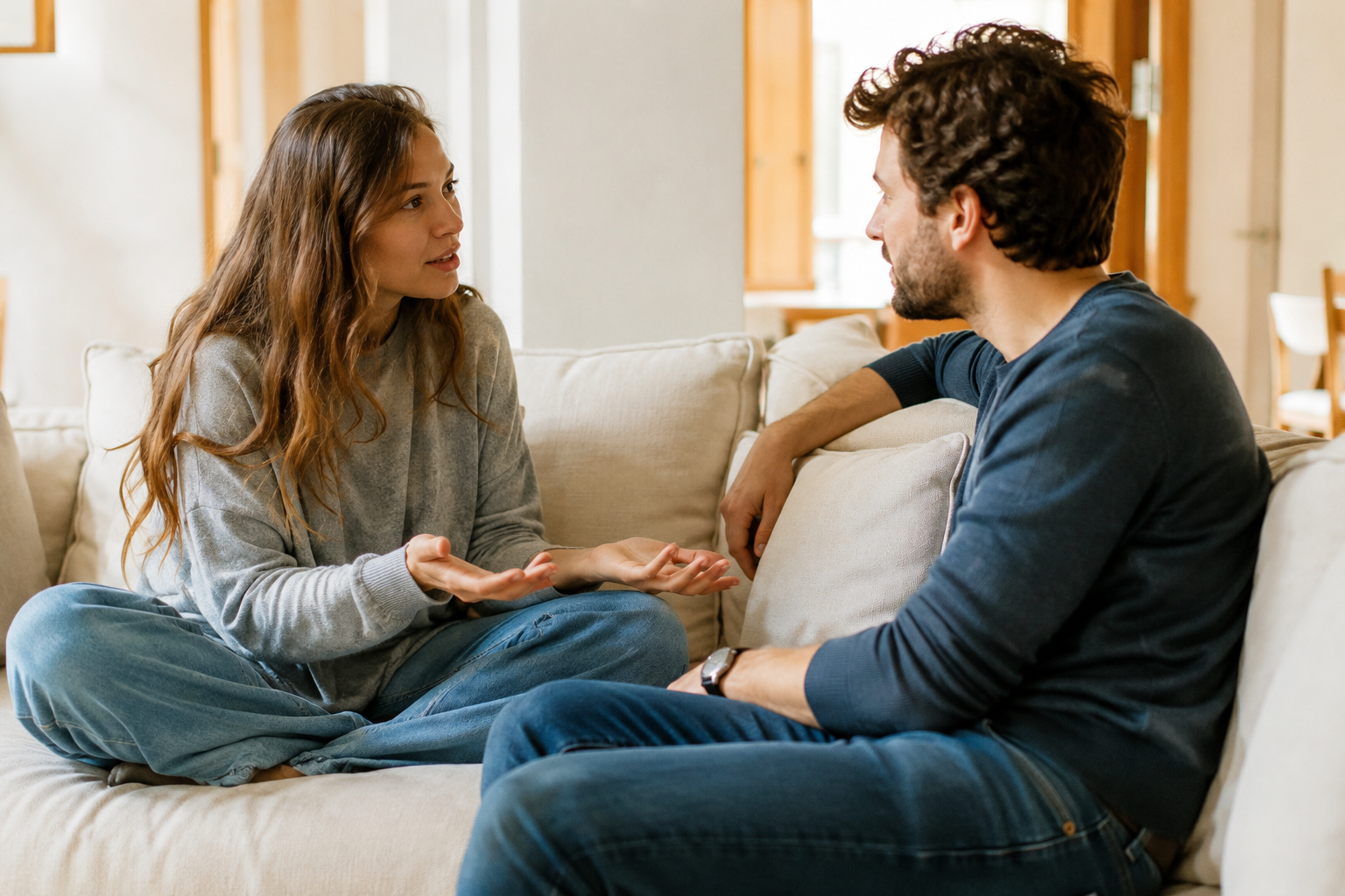 dos personas dialogando en un ambiente tranquilo
